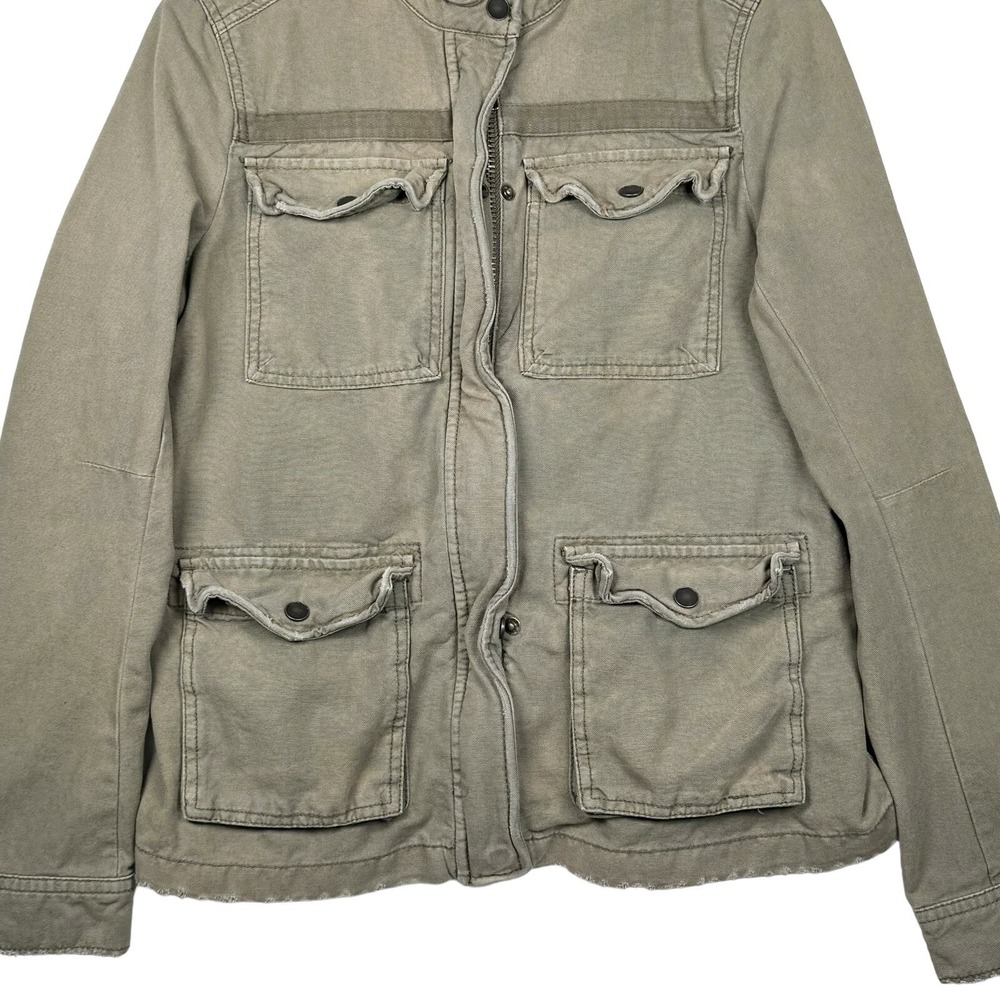 Free People Jacket Women Green Full Zip Military Utility Jacket Distressed Cargo - Picture 2 of 7